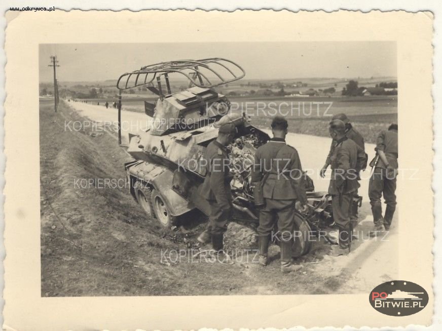 [PSW][#350]{005}{a} s.Pz.Sp.Wg (FU) Sd.Kfz.232 (6 Rad), Aufkl.Abt.(mot.).X, WH-207087, 'Ludendorf', droga Jędrzejów-Motkowice, brak przodu.jpg